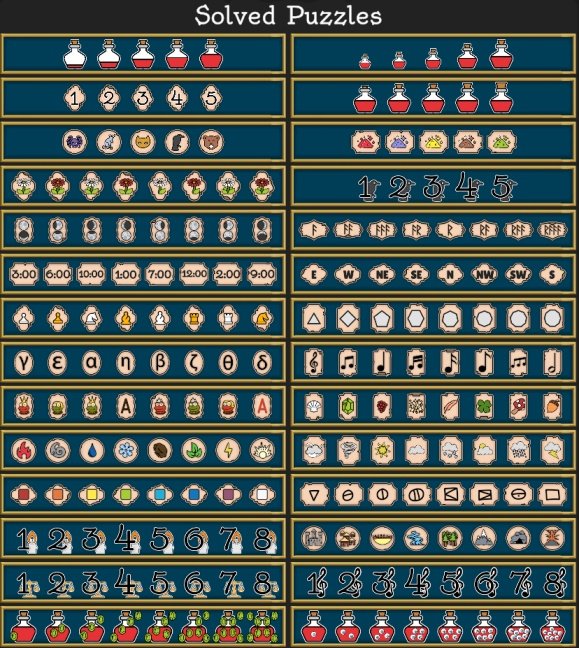 Shelve the Potions! All Puzzle Solutions